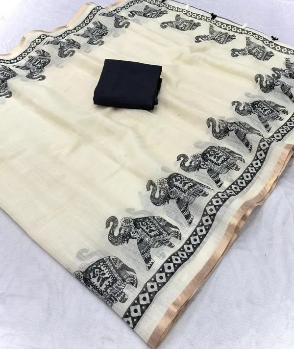 Latest_Linen_Cotton_Gold_Jari_Border_Saree