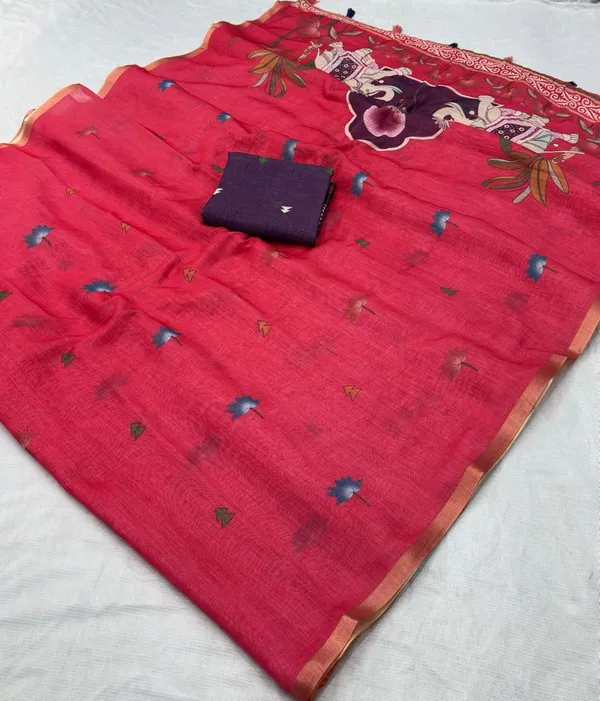 Latest_Linen_Cotton_Gold_Jari_Border_Saree