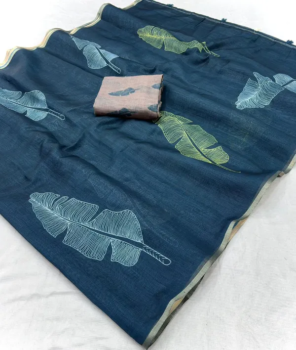 Latest_Linen_Cotton_Gold_Jari_Border_Saree