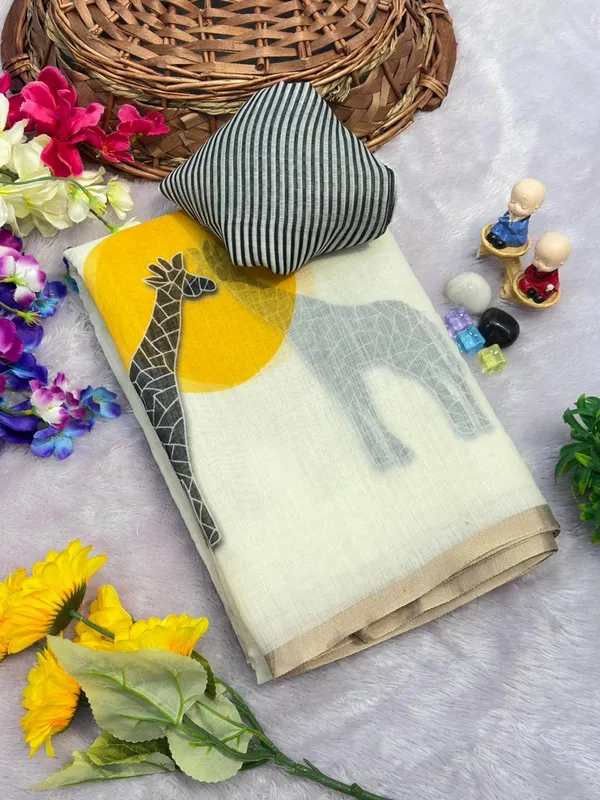 Latest_Linen_Cotton_Gold_Jari_Border_Saree