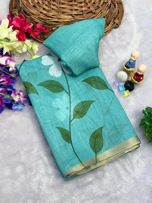 Latest_Linen_Cotton_Gold_Jari_Border_Saree