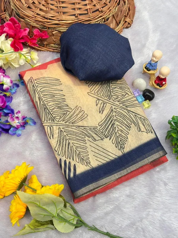 Latest_Linen_Cotton_Gold_Jari_Border_Saree