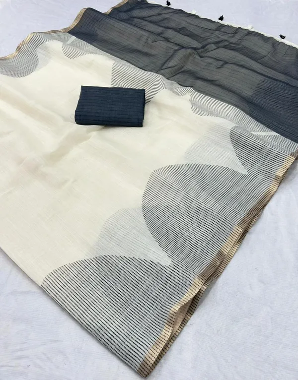Latest_Linen_Cotton_Gold_Jari_Border_Saree