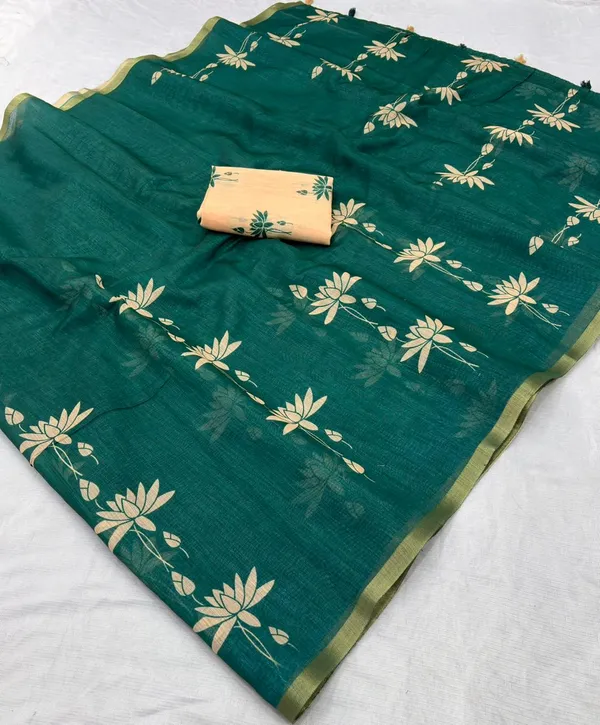 Latest_Linen_Cotton_Gold_Jari_Border_Saree