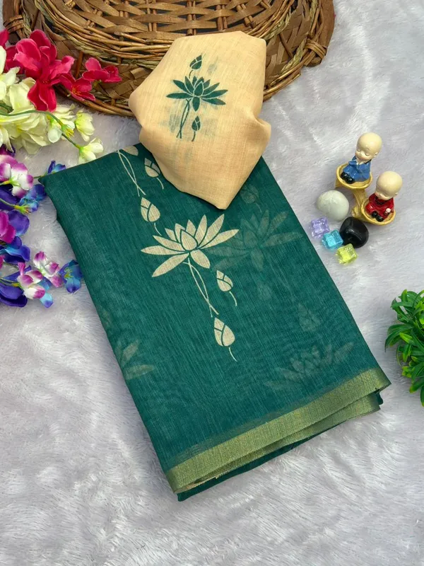 Latest_Linen_Cotton_Gold_Jari_Border_Saree