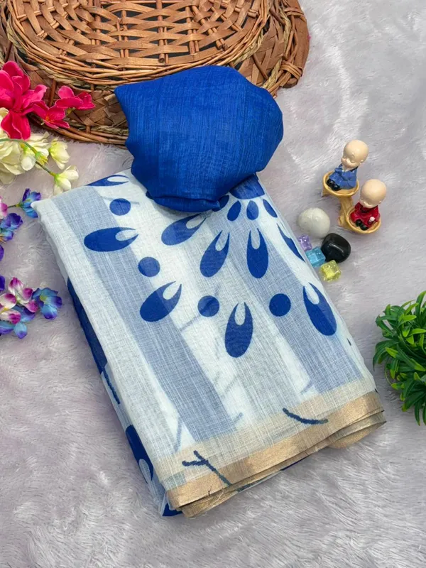 Latest_Linen_Cotton_Gold_Jari_Border_Saree