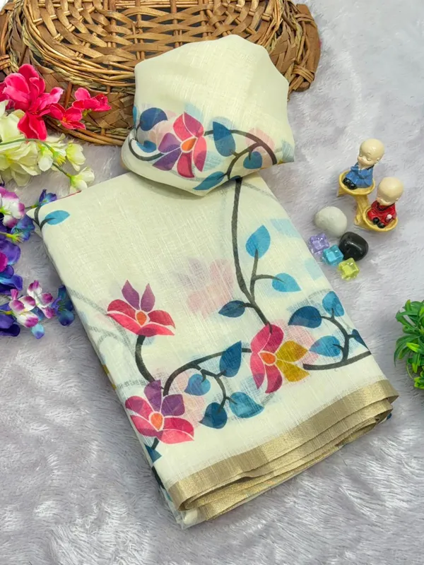 Latest_Linen_Cotton_Gold_Jari_Border_Saree