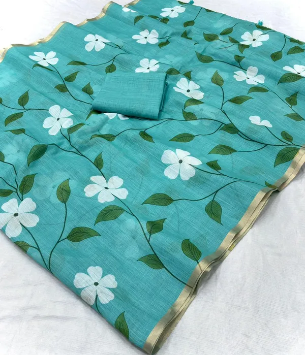 Latest_Linen_Cotton_Gold_Jari_Border_Saree