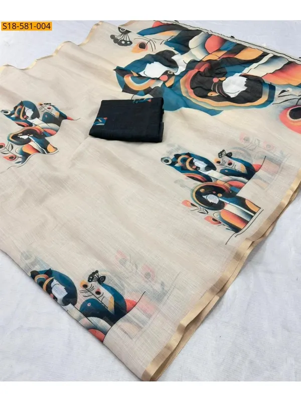 Latest_Linen_Cotton_Gold_Jari_Border_Saree