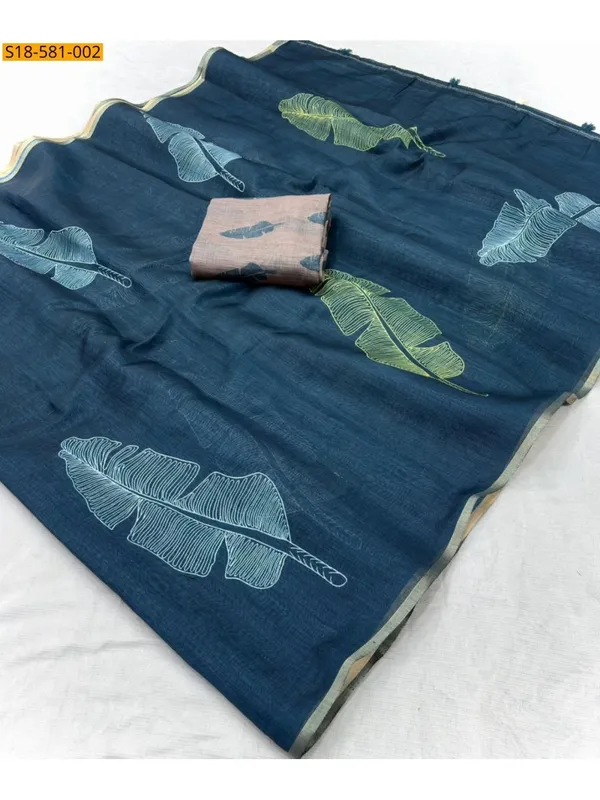Latest_Linen_Cotton_Gold_Jari_Border_Saree
