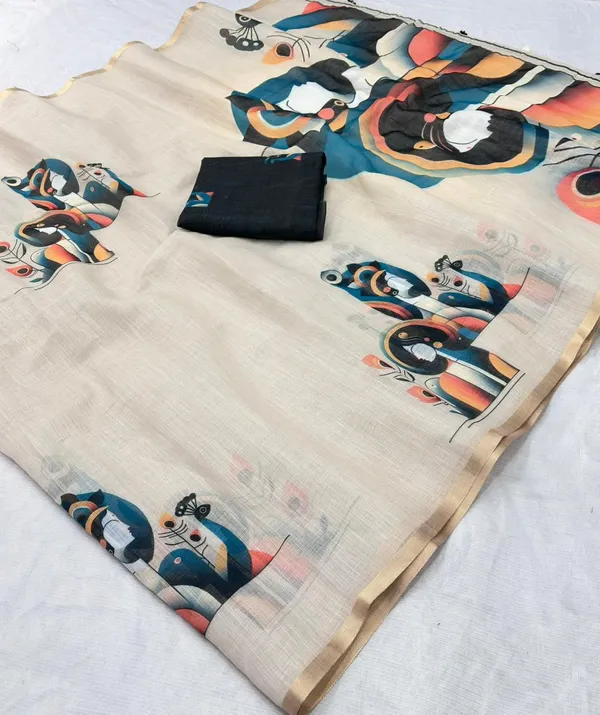 Latest_Linen_Cotton_Gold_Jari_Border_Saree