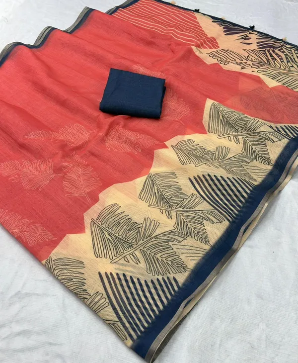 Latest_Linen_Cotton_Gold_Jari_Border_Saree