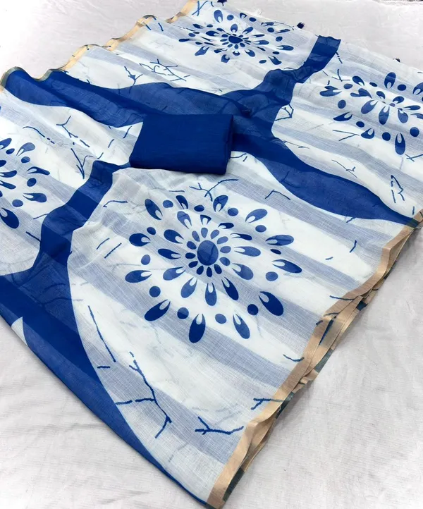 Latest_Linen_Cotton_Gold_Jari_Border_Saree