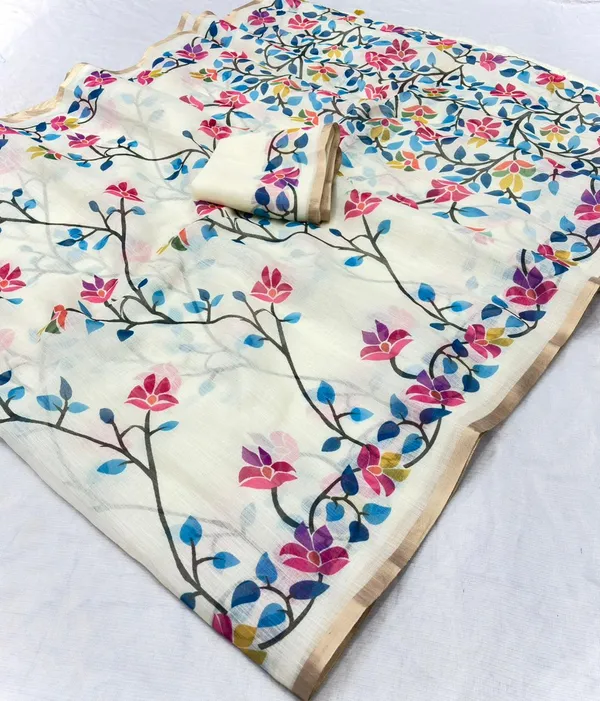 Latest_Linen_Cotton_Gold_Jari_Border_Saree
