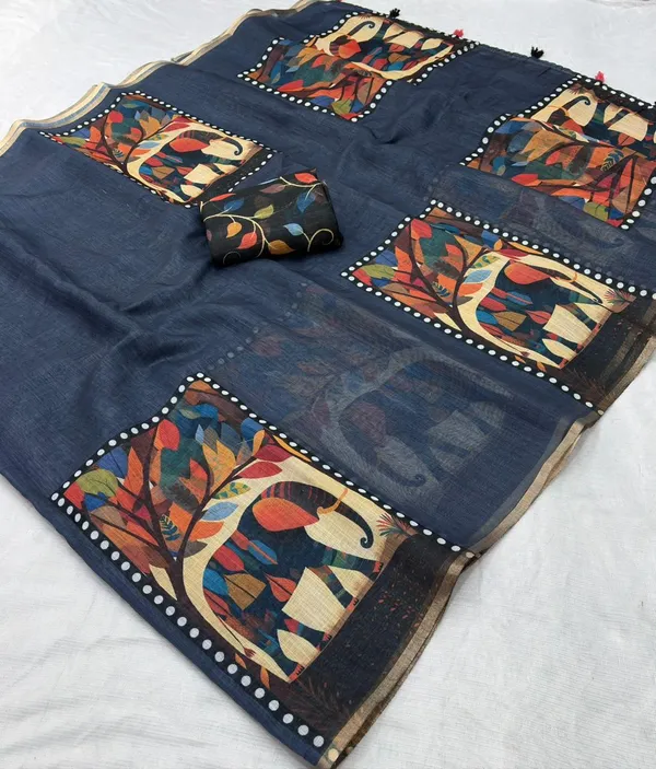 Latest_Linen_Cotton_Gold_Jari_Border_Saree