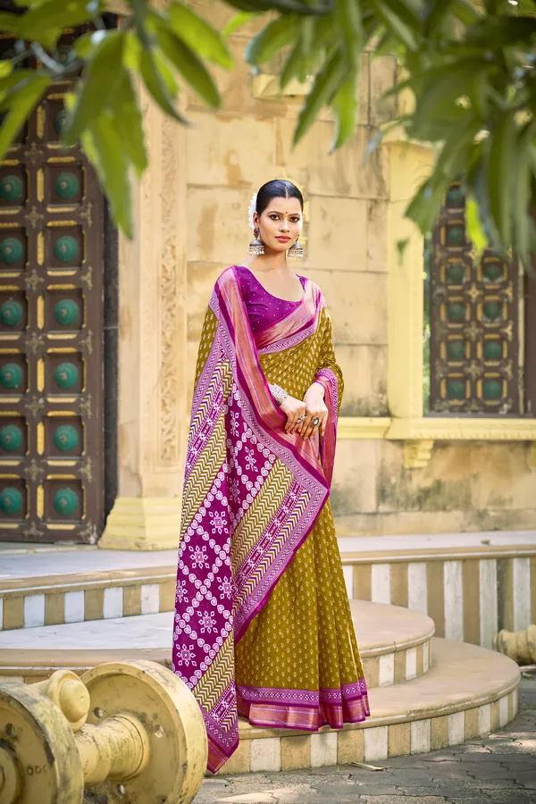 Beautiful_Handicraft_Pure_Soft_MulMul_Cotton_Block_Printed_Zari_Border_Saree_With_Blouce_Piece
