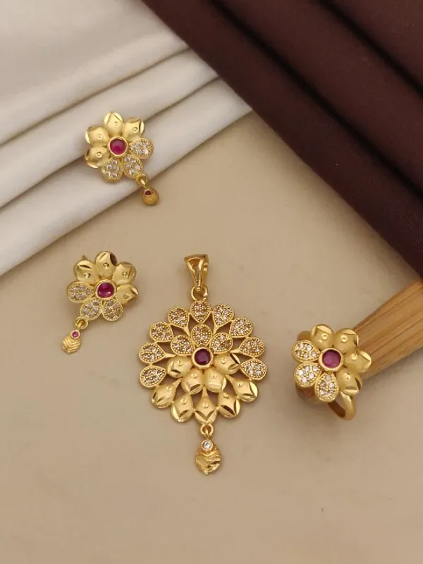 High_Gold_Plated_Ruby_Stone_Studded_Fancy_Flower_Pendent_Set_with_Ring
