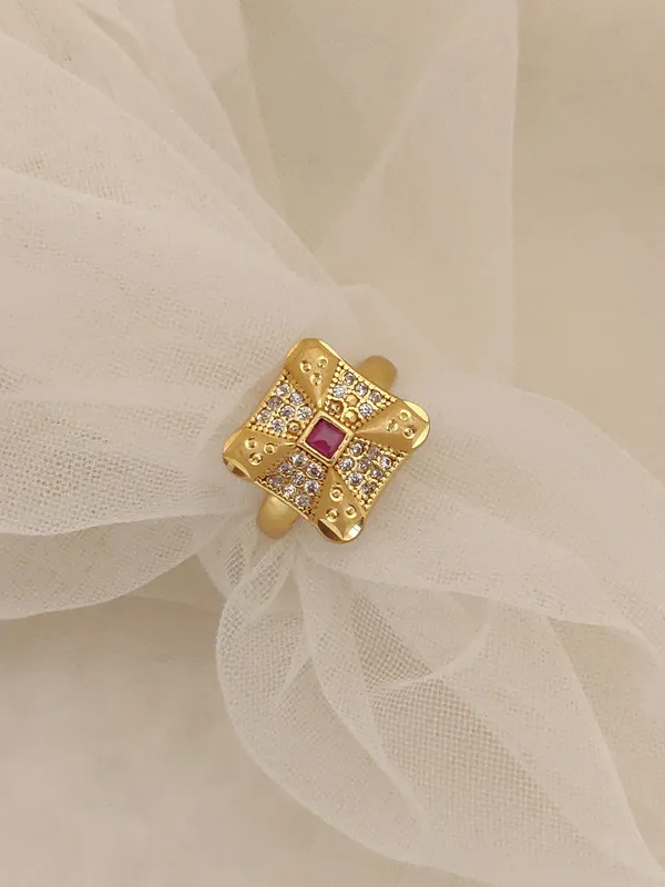 American_Diamond_Studded_Forming_Designer_Golden_Adjustable_Ring_for_Women_with_3-Month_Guarantee