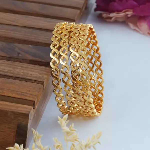 High_Gold_Plated_Daily_Wear_Fancy_Leaf_Design_2_Pcs_Bangle