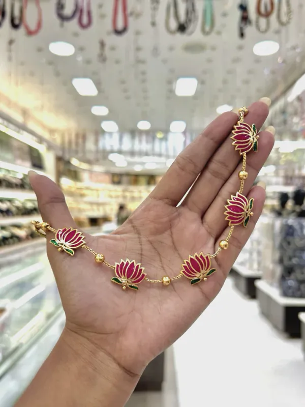 Micro_gold_plated_meenawork_pink_lotus_necklace_with_earring