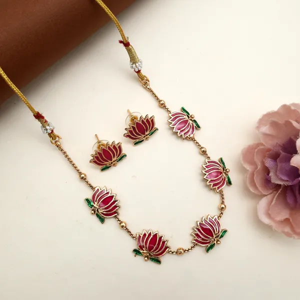 Micro_gold_plated_meenawork_pink_lotus_necklace_with_earring