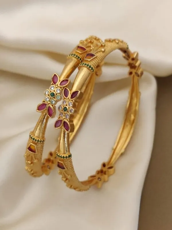Gold_Plated_Multicolor_Flower_Bangle_Set