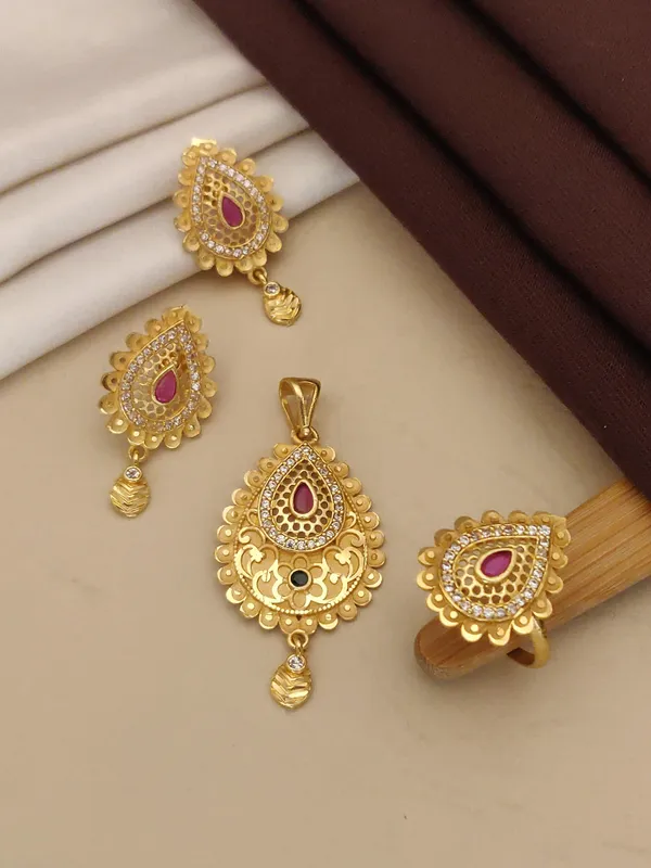 Designer_High_Gold-Plated_AD_Diamond_Studded_Fancy_Pendant_Set_with_Earrings_&_Ring