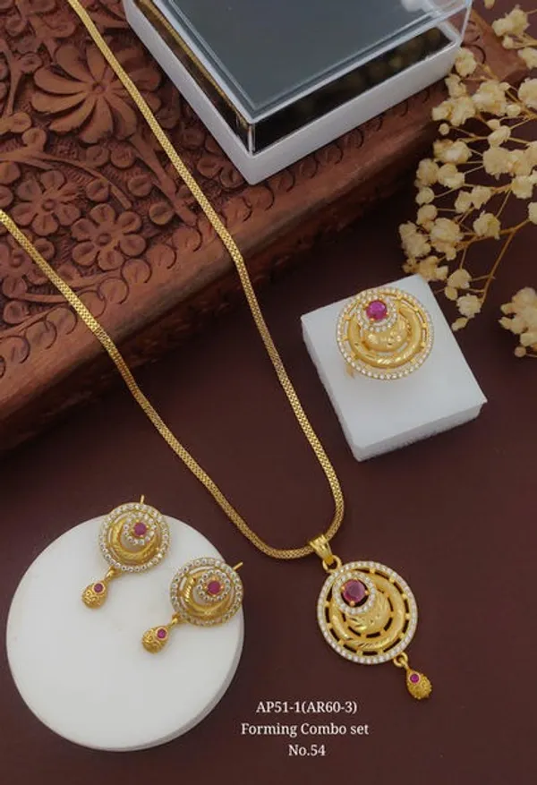 Designer_High_Gold_Plated_Ad_Diamond_Studed_Forming_Round_Pendent_Set_With_Ring_And_Chain