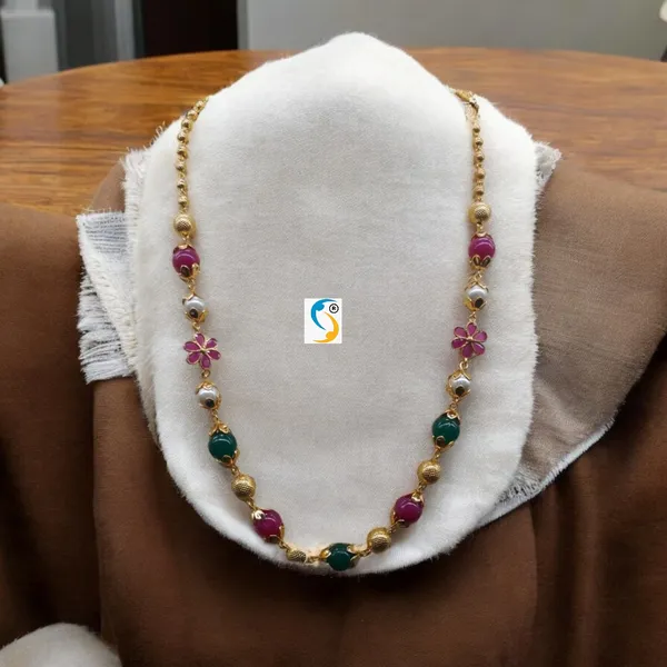 Multicolor_Pearl_Drop_Flower_Necklace_Cum_Chain