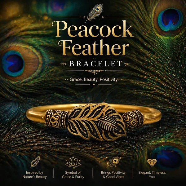 Peacock_Feather_Metal_Bracelet_(Adjustable)_Light_Weight