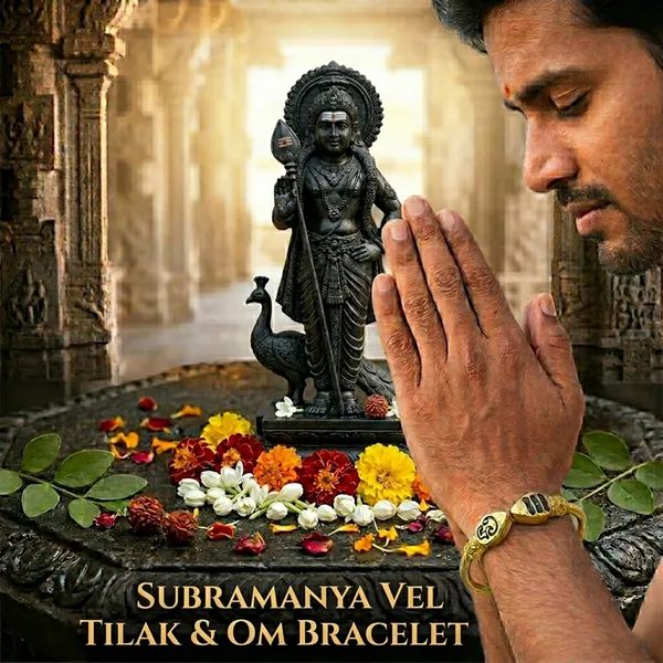 Subramanya_/_Muruga_/_Kartikeya__Vel_Tilak_&_Om_Bracelet_Kada_(Adjustable)_Light_Weight