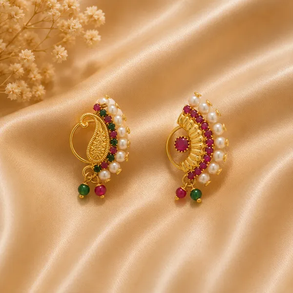 Wedding_Special_Maharashtrian_Non-Piercing_Pressing_Nath_Combo_With_Stone_Work_For_Women_&_Girls