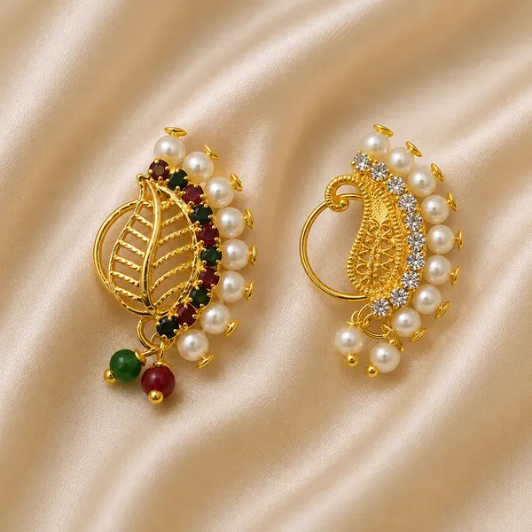 Gold_Plated_Maharashtrian_Nath_Nathiya_Non_Piercing_Nose_Ring_With_Pearl,_Alloy,_Artificial_Stone_Cz,_Combo