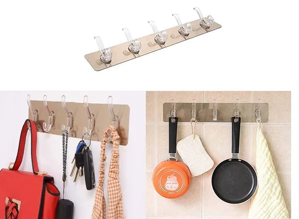 Adhesive_Sticker_Multi-Purpose_5_Golden_Hook_Towel_Hanger_for_Kitchen,Bathroom_(Acrylonitrile_Butadiene_Styrene_(ABS),_Golden)