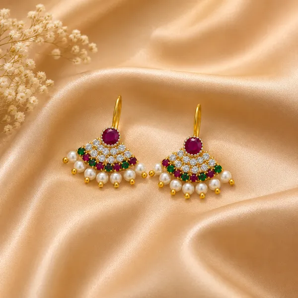 Gold_Plated_Maharashtrian_Pressing_Bugadi_Earrings_|_Fan_Design_With_Stone_Red_Green_Work_Bugadi_For_Women