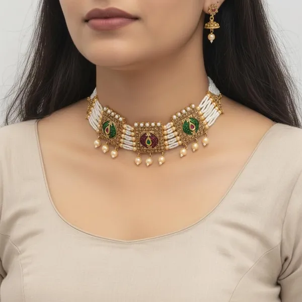 Meenakari_Choker_Necklace_Set_|_Multi-Strand_Design_With_Square_Panels_|_Matching_Jhumka_Earrings