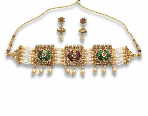 Meenakari_Choker_Necklace_Set_|_Multi-Strand_Design_With_Square_Panels_|_Matching_Jhumka_Earrings
