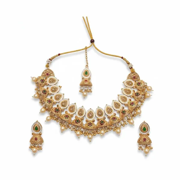 Meenakari_&_Kundan_Floral_Choker_Set_|_Gold-Plated_Traditional_Design_|_With_Matching_Maang_Tikka