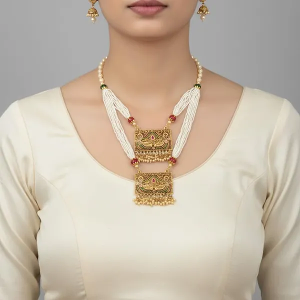 Gold-Plated_Double_Layered_Kundan_Rani_Haar_|_Meenakari_Pendants,_Beads_Strands_And_Bridal_Jewelry_Set