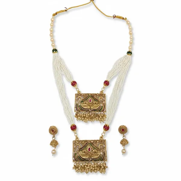 Gold-Plated_Double_Layered_Kundan_Rani_Haar_|_Meenakari_Pendants,_Beads_Strands_And_Bridal_Jewelry_Set