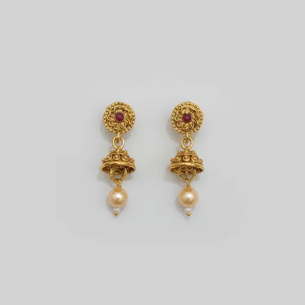 Gold-Plated_Multi-Strand_Pearl_Choker_Necklace_Set,_Square_Filigree_Motifs_|_With_Traditional_Jhumka_Earrings