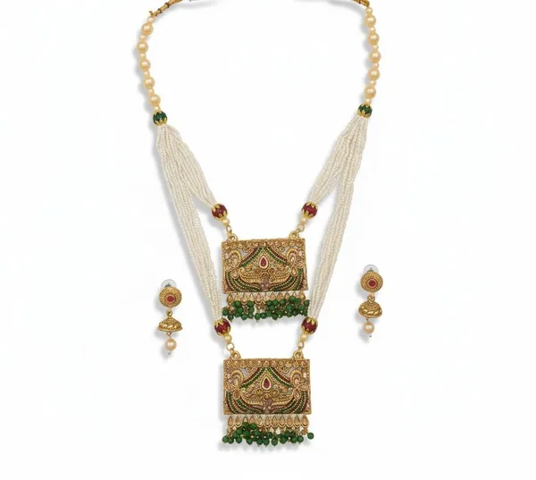 Royal_Antique_Gold-Plated_Necklace_Set_|_Double_Layered_Rani_Haar_And_Meenakari_Pendants_With_Beads_Strands
