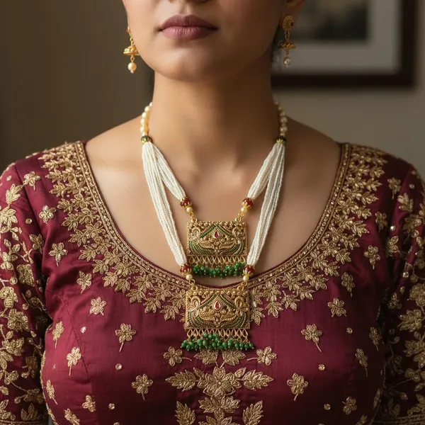Royal_Antique_Gold-Plated_Necklace_Set_|_Double_Layered_Rani_Haar_And_Meenakari_Pendants_With_Beads_Strands