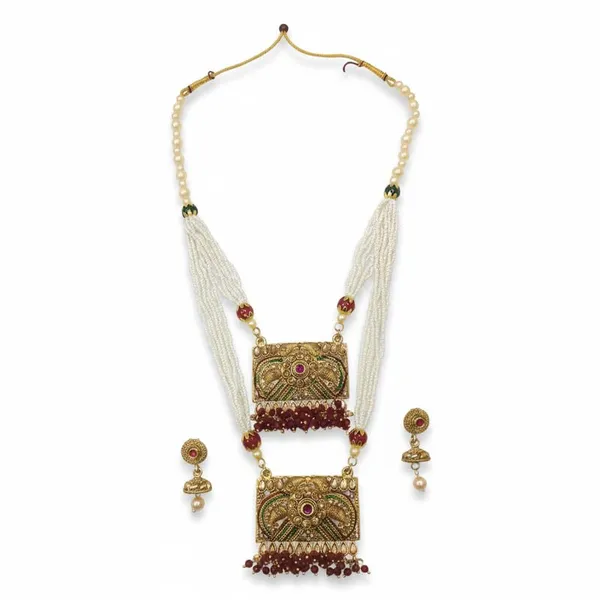 Traditional_Antique_Gold-Plated_Double_Pendant_Rani_Haar_|_Maroon_Beads_And_Seed_Stone