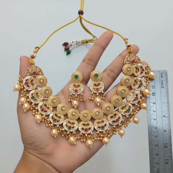 Traditional_Antique_Gold-Plated_Choker_Necklace_Set_|_Meenakari_Work_With_Faux_Pearls_|_Earrings_&_Maang_Tikka_Included