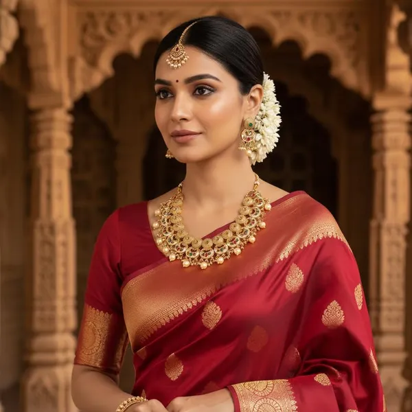 Traditional_Antique_Gold-Plated_Choker_Necklace_Set_|_Meenakari_Work_With_Faux_Pearls_|_Earrings_&_Maang_Tikka_Included