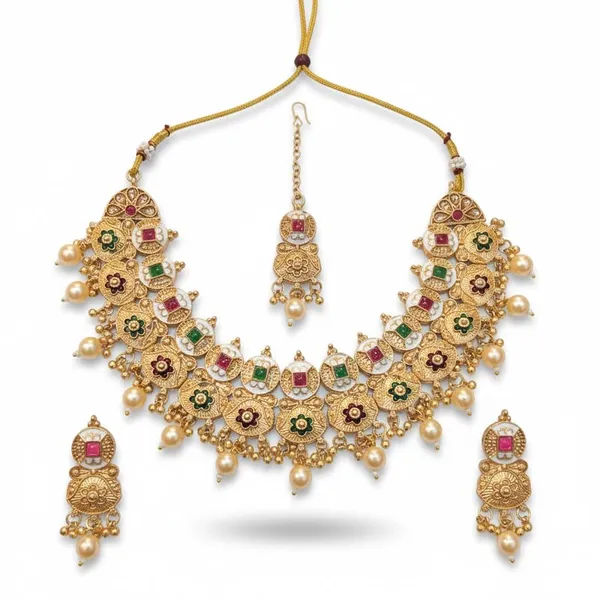 Traditional_Meenakari_Choker_Necklace_Set_|_Gold-Plated_Finish_With_Adjustable_Dori_|_Festive_&_Bridal_Jewelry