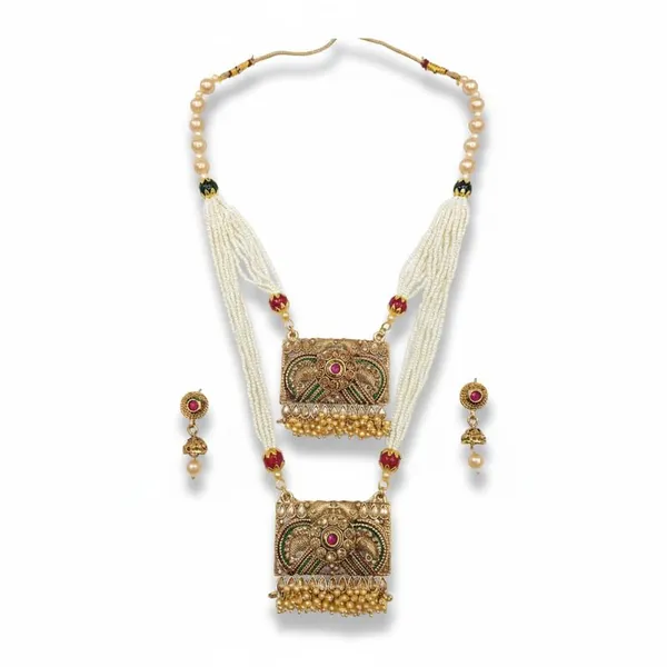 Antique_Gold-Plated_Double_Layered_Rani_Haar_Necklace_|_Meenakari_Pendant_Design_And_Traditional_Bridal_Jewelry