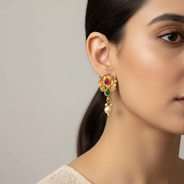 Antique_Gold-Plated_Floral_Filigree_Choker_Necklace_Set_|_Stone_Accents,_Earrings_&_Maang_Tikka