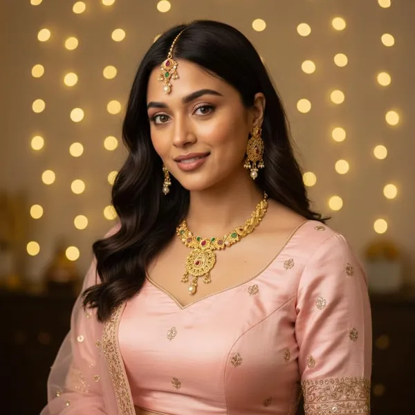 Antique_Gold-Plated_Floral_Filigree_Choker_Necklace_Set_|_Stone_Accents,_Earrings_&_Maang_Tikka